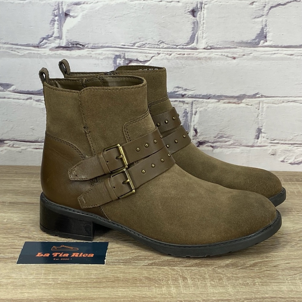 Clarks Swansea Grove Double Buckle Khaki Suede Boots
